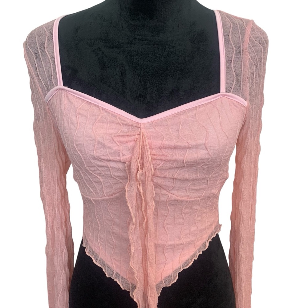 Woman M Pastel Pink‎ Long Sleeve Sheer Mesh Fairy Top